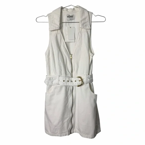Show Me Your Mumu Oxford Tank Mini Zip Up Seasalt White Denim - Picture 4 of 7